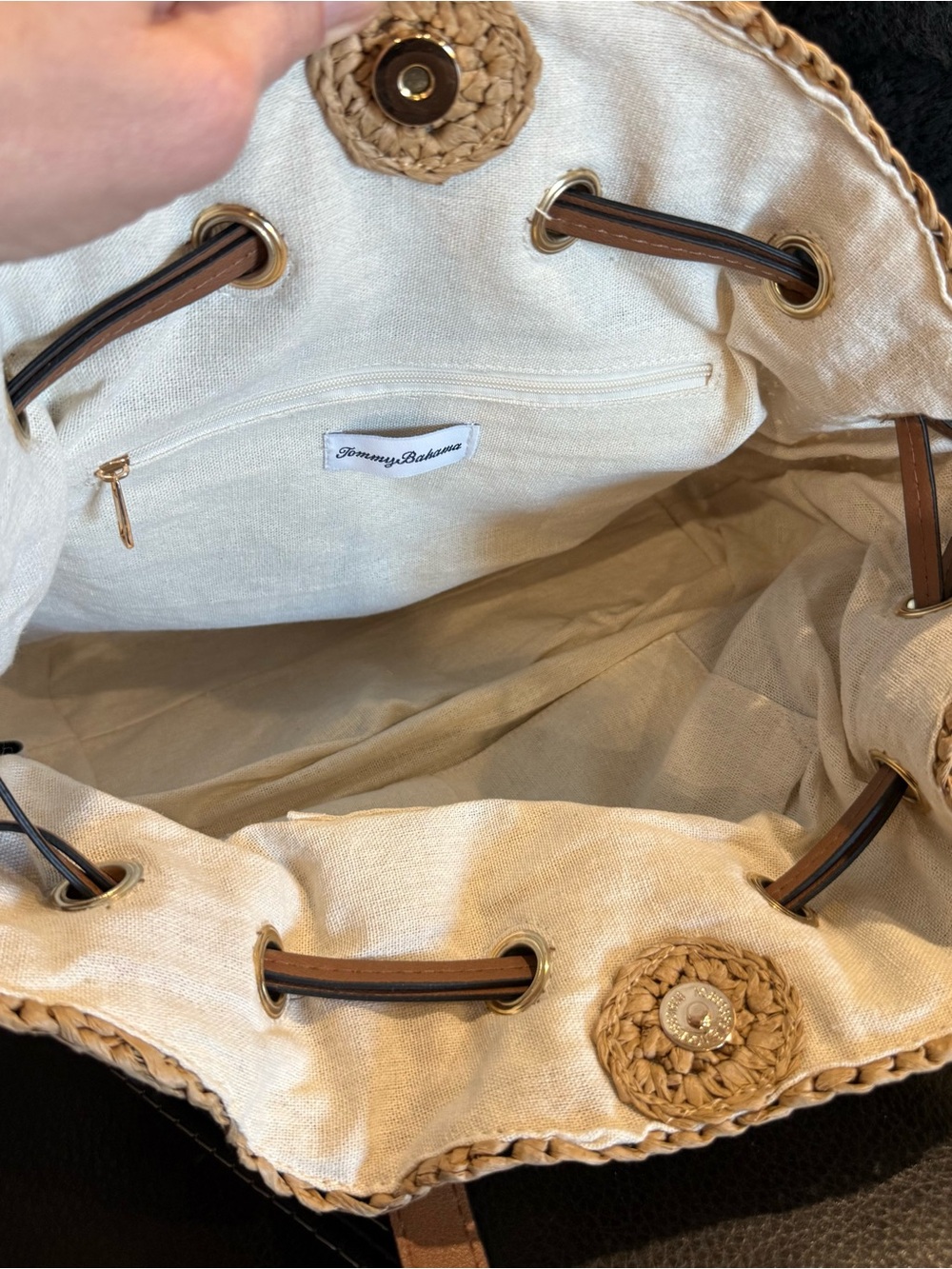 Tommy Bahama Natural Straw Tote with Tan Leather Trim  🤎NWT🤎 - Picture 5 of 7
